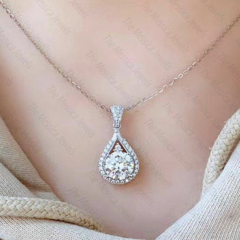 2.10 Ct 8 MM Round Moissanite Women’s Pendant Without Chain 925 Sterling Silver