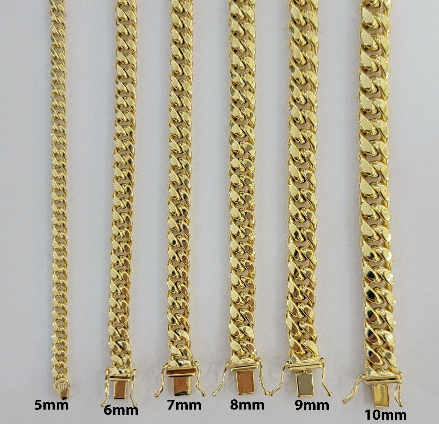 Real 10k Gold Miami Cuban Link Necklace chain & Bracelet 5-10mm 8″-30″ Men Women