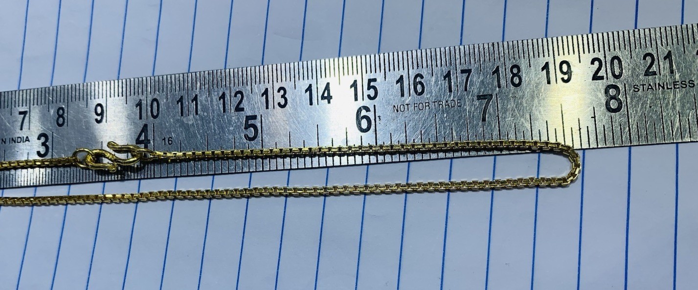 24k Solid Yellow Gold Box Link Chain Necklace 11.5Grams 15.65Inches (1.8mm)