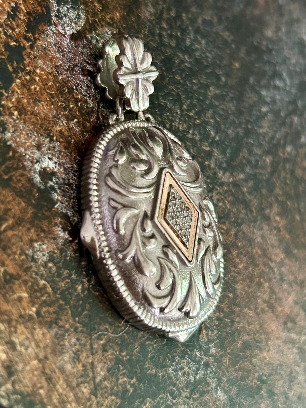 GORGEOUS MEXICO STERLING, 14k GOLD AND DIAMOND HEAVY PENDANT 24gr