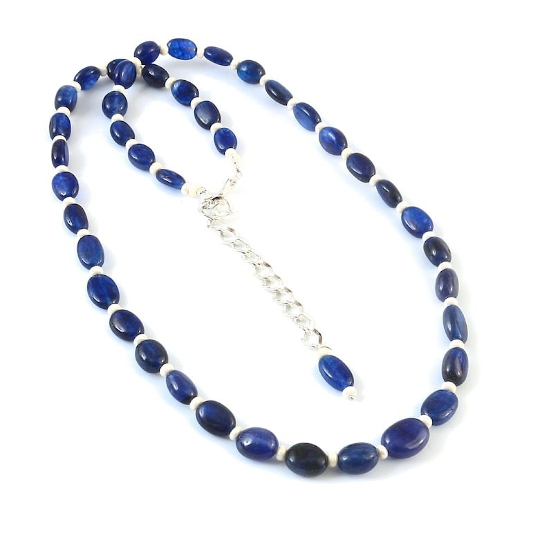 AA+ Natural Blue Sapphire Gemstone Beads Necklace In 925 Silver Woman Jewelry B