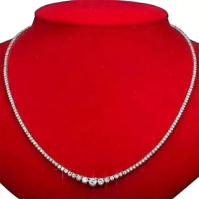 12Ct Round Cut Lab Created 14K White Gold Plated Diamond Women’s Tennis Necklace