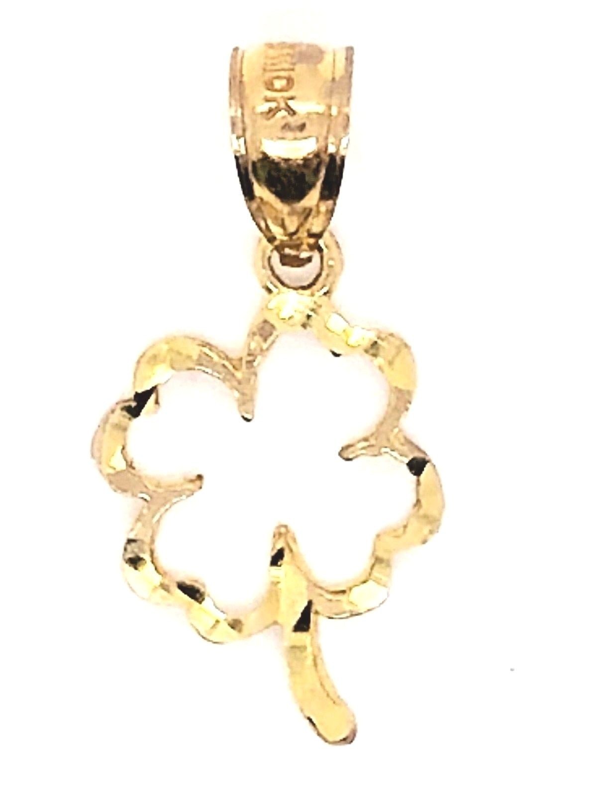 10k Yellow Gold Small Irish Lucky Four Leaf Clover Charm Pendant 0.5 gram