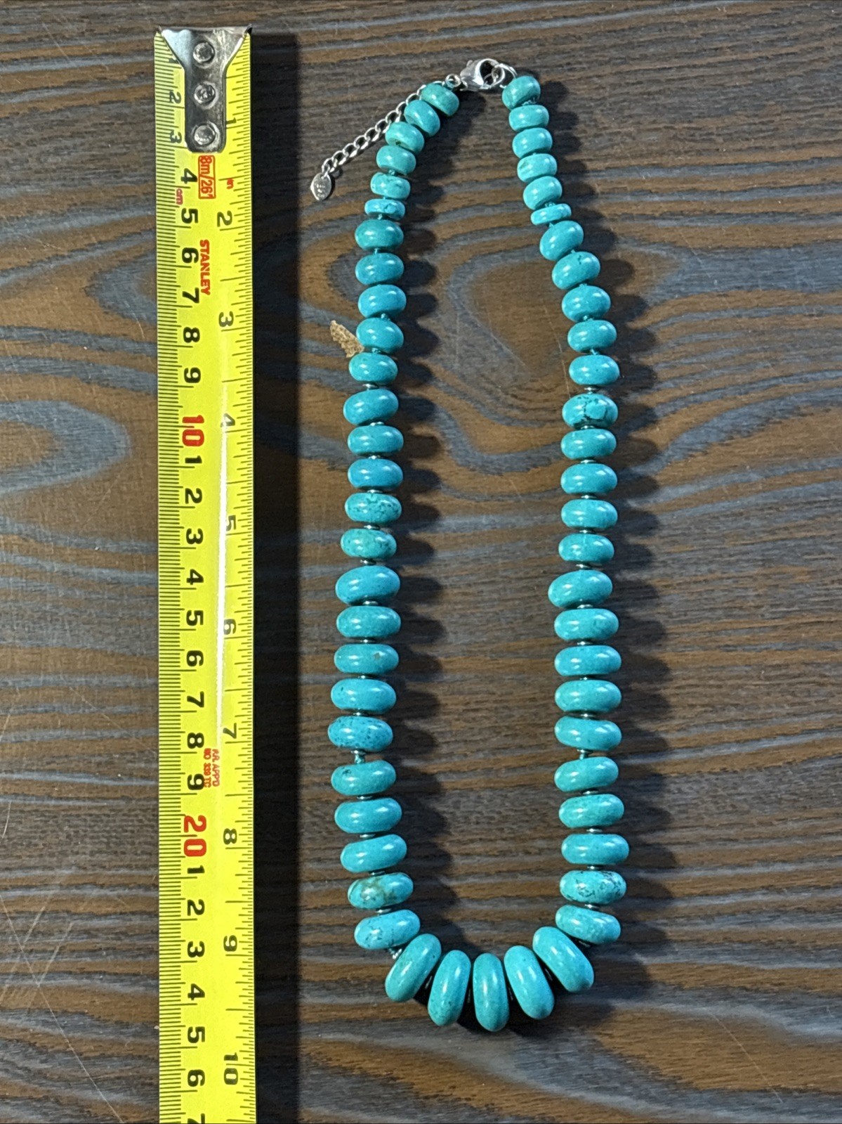 LUC Turquoise Necklace Sterling Silver Graduated Knotted Beaded 18″