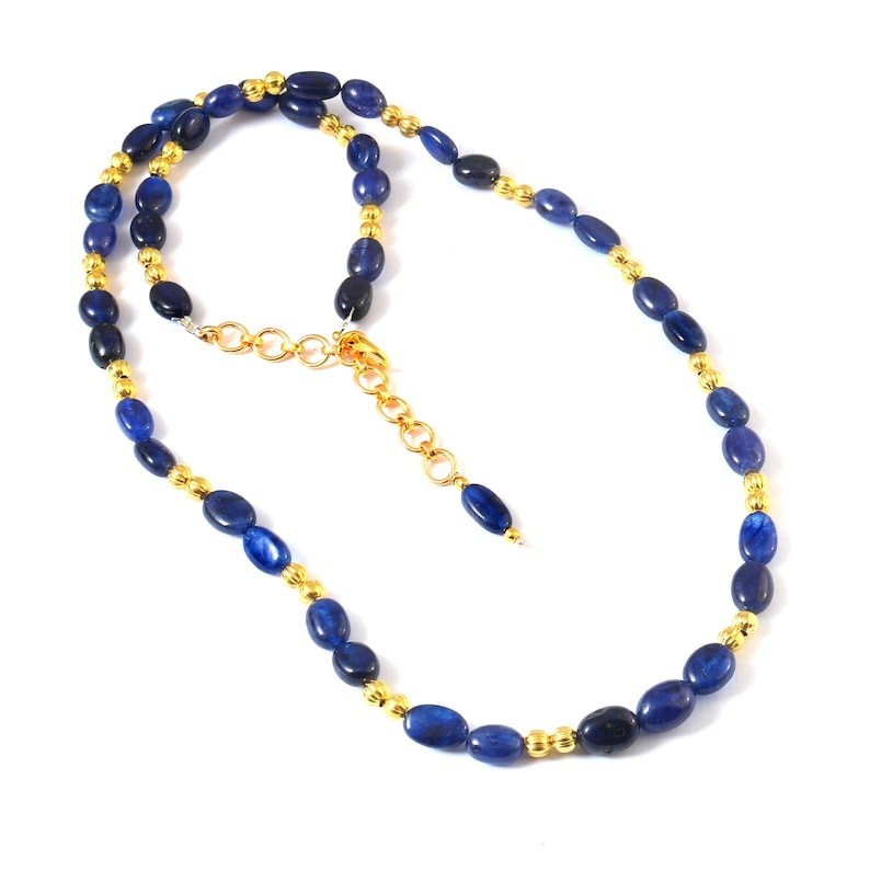 AA+ Natural Blue Sapphire Gemstone Beads Necklace In 925 Silver Woman Jewelry A