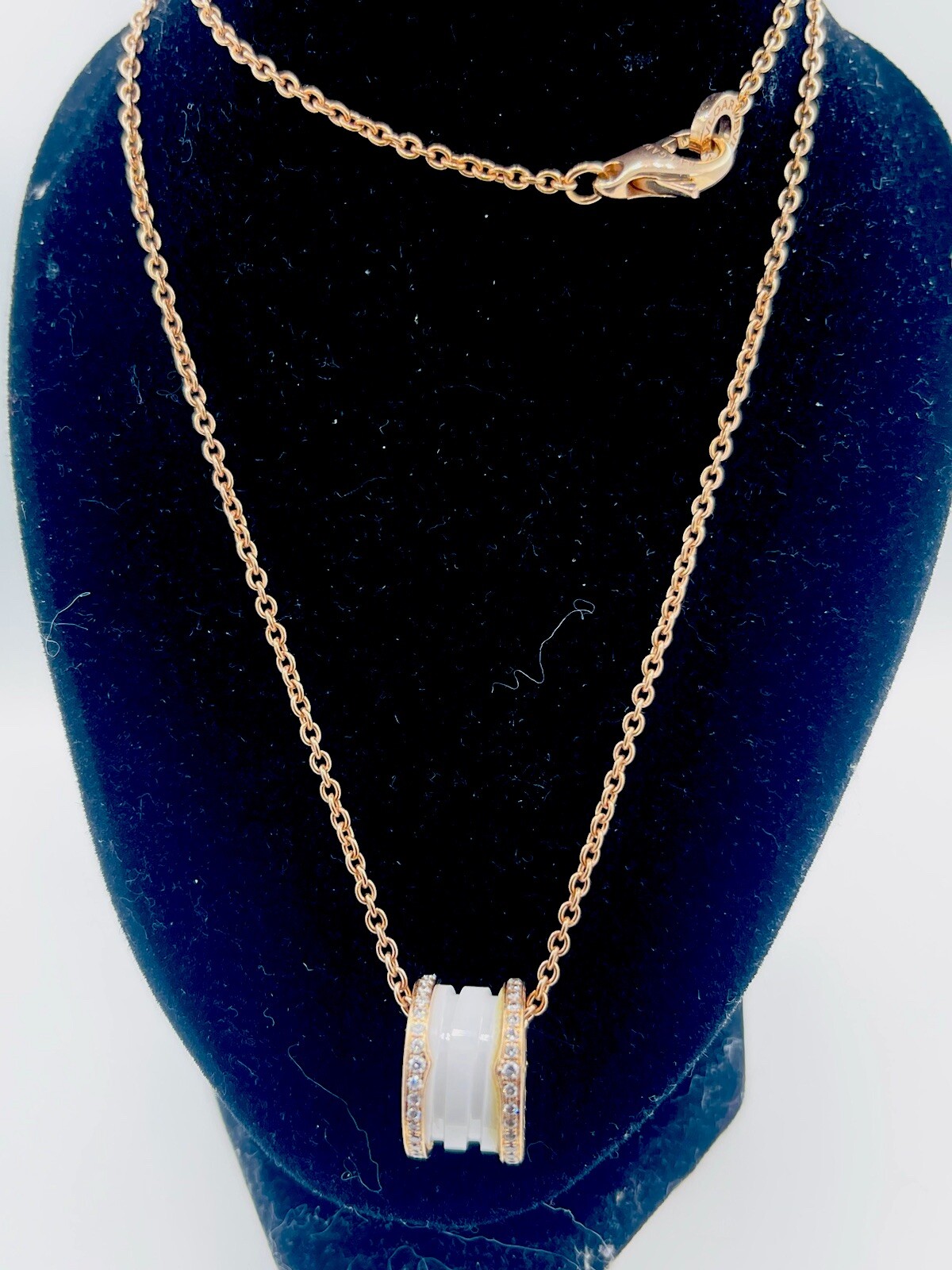Bvlgari B.Zero1 Pave Diamond Necklace 18k Rose Gold Ceramic Pendant. 18″