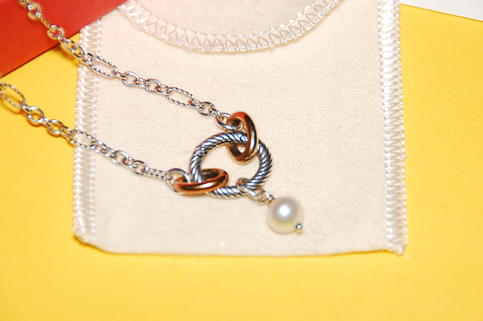 James Avery 18″ Sterling & Bronze Changeable Charm Necklace with JA Pearl Charm