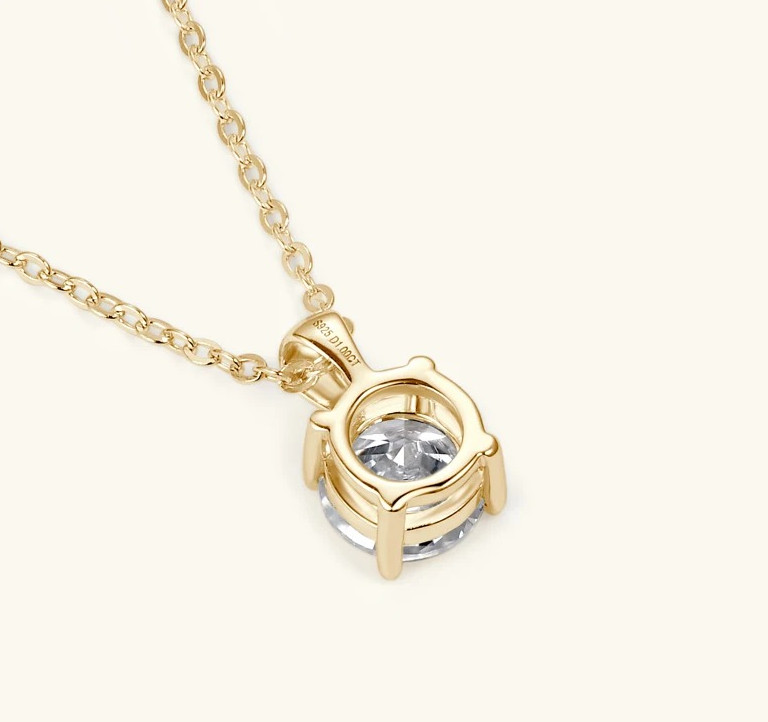 1 Carat D VVS1 Moissanite Solitaire Pendant Chain Necklaces 18k Gold Plated -GRA