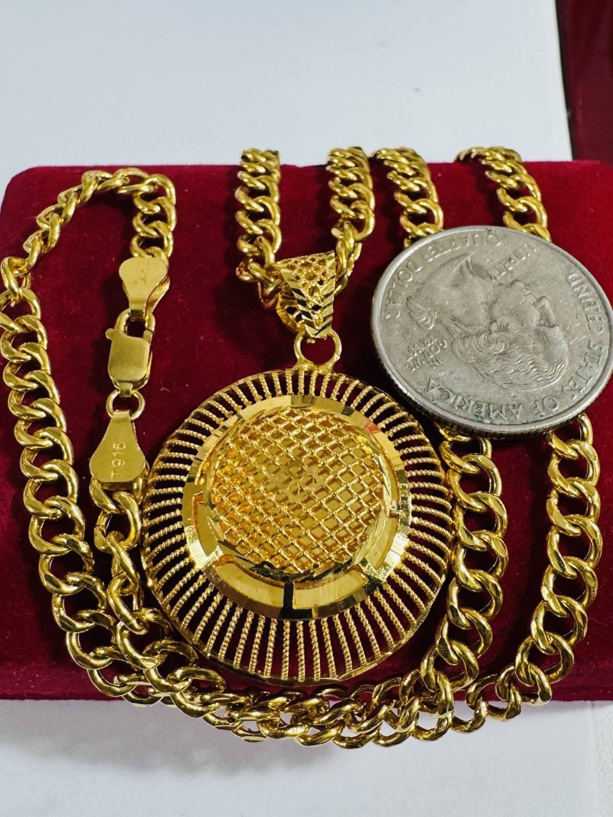 Saudi 22K Solid 916 Real Fine Gold Round Set Necklace 18”/18.5” Long 16.6g 6mm