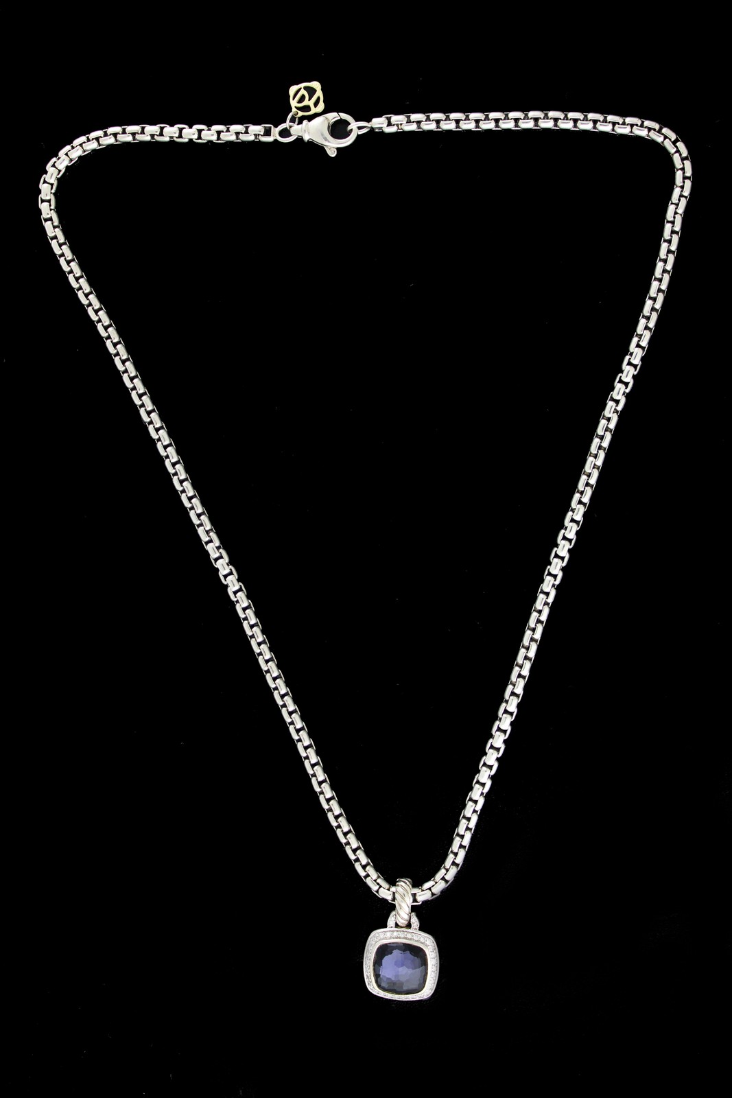David Yurman Albion Sterling Silver Diamond Black Orchid Pendant Necklace 18″