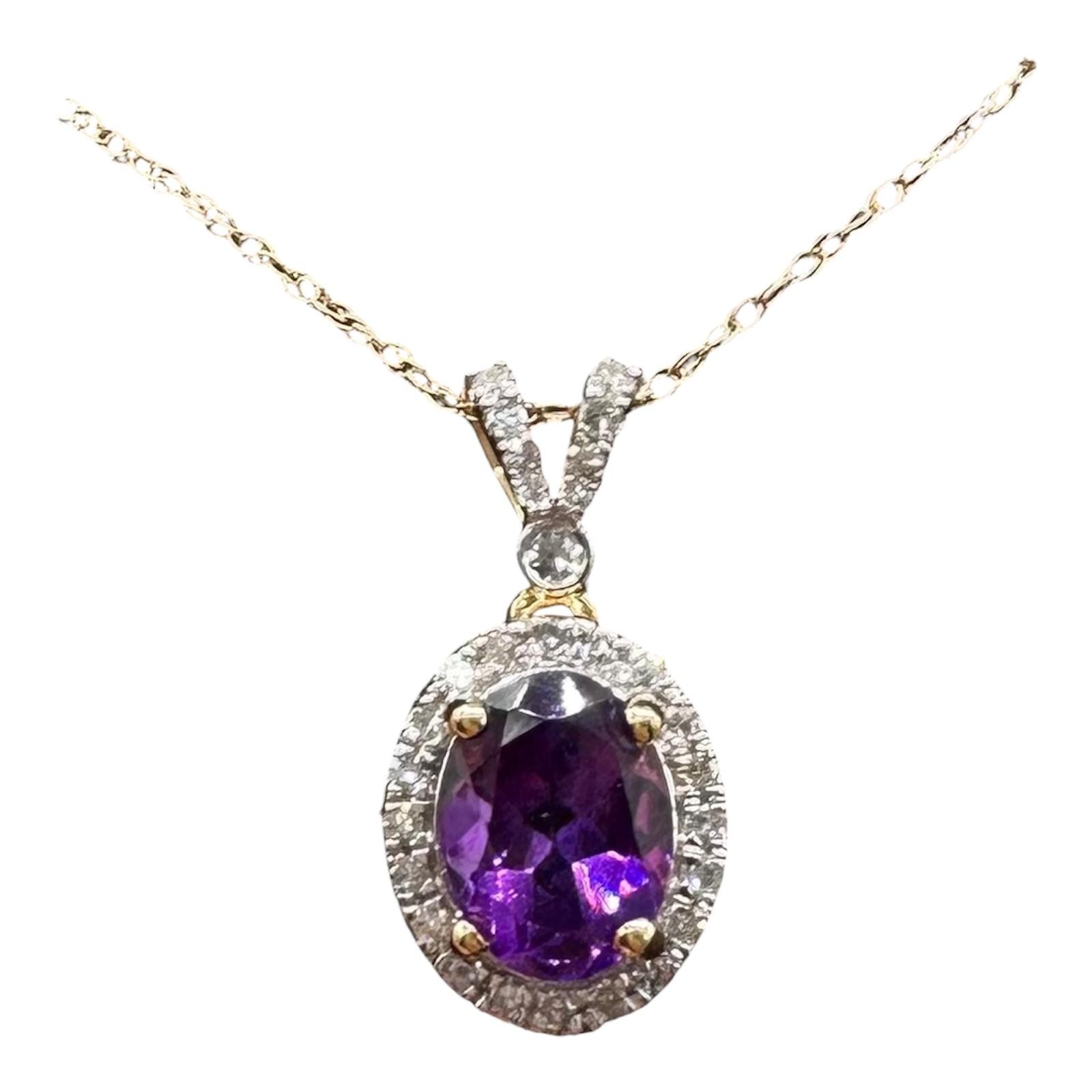 Amethyst Diamond Necklace 10kt Yellow Gold 0.17ctw 18in New