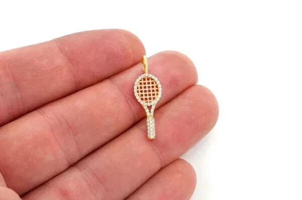 0.20 Ct Round Lab Created Diamond TENNIS RACKET Pendant 14K Yellow Gold Plated