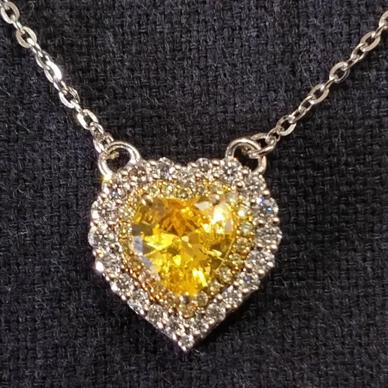 Certified 2.80 CT Heart Cut Fancy Vivid Yellow Diamond Pendant 14k white Gold
