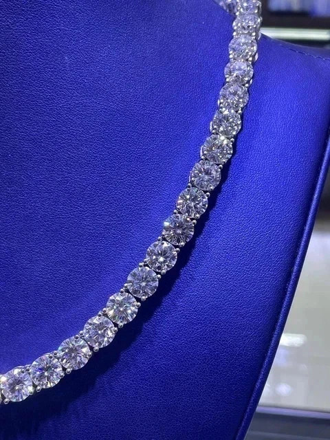 130Ct Lab Created Round Cut Diamond Womens Tennis Necklace 14K White Gold Plated