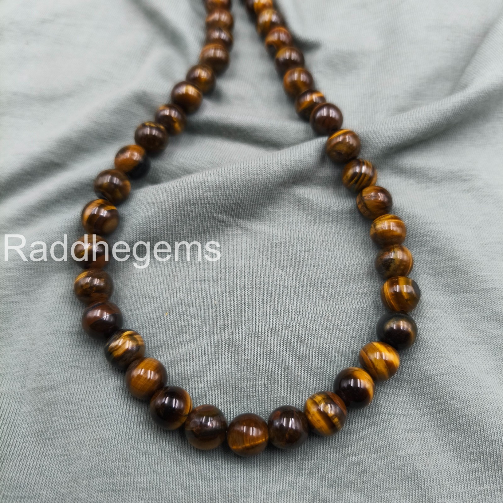 Tigers Eye Necklace 8mm Round Beaded Jewelry Sterling Silver Clasp Unisex Gemsto