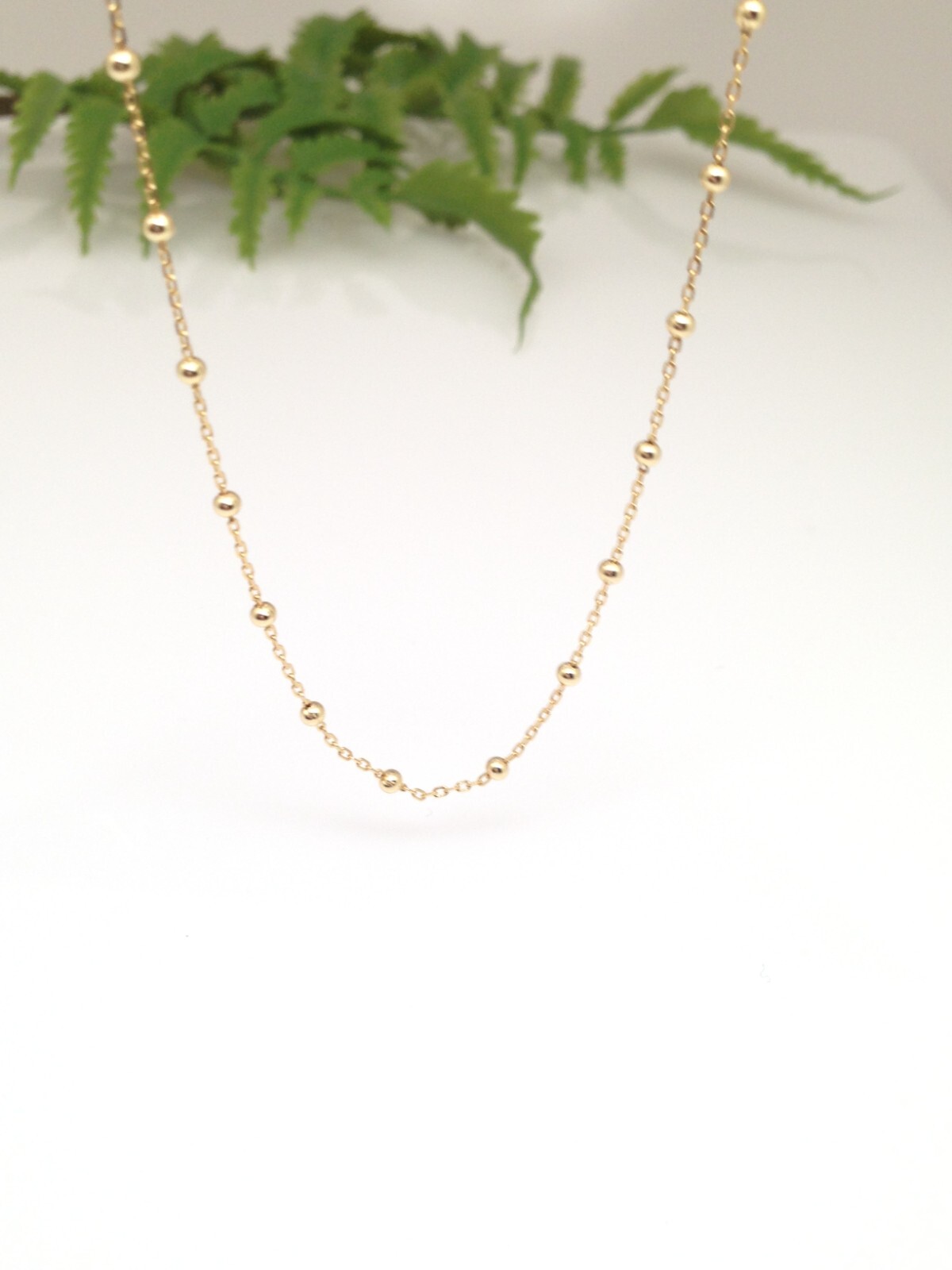 925 Sterling Silver Gold Ball Station Chain Necklace Women 1.8mm Dainty Plain
