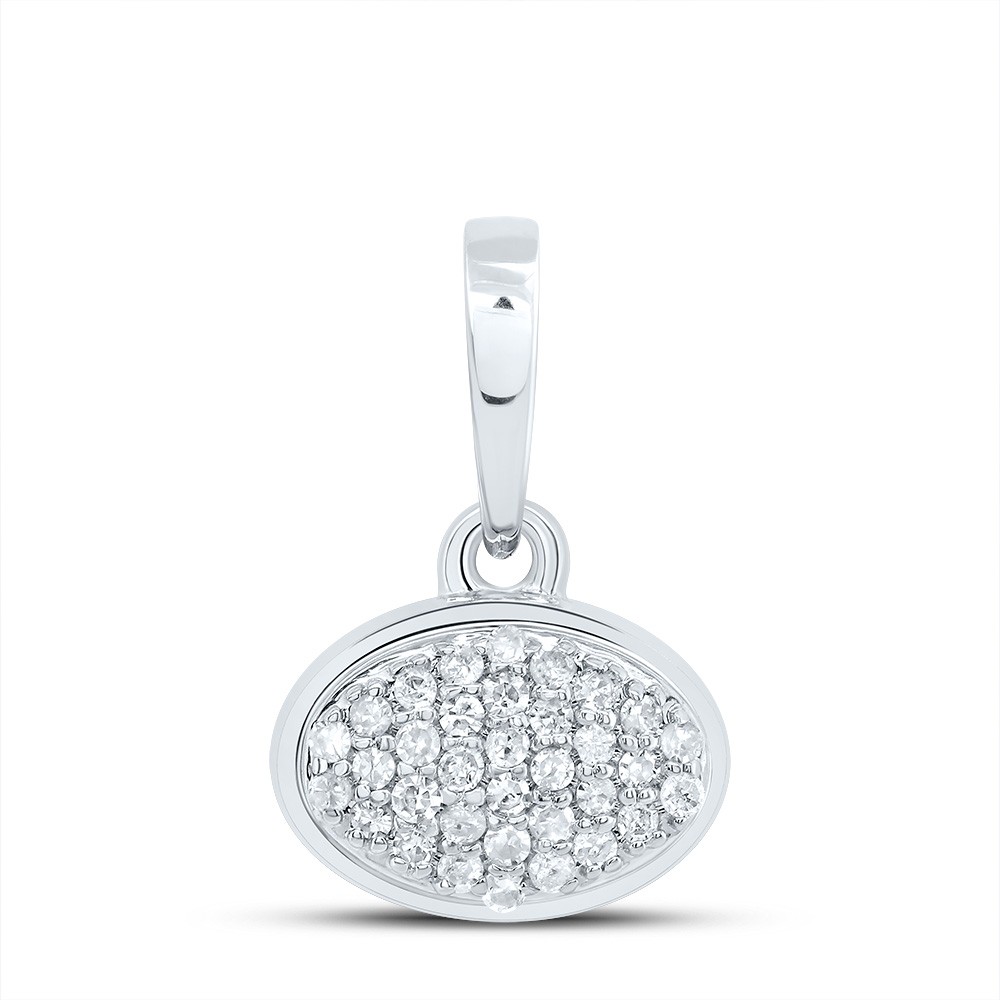 0.09 Ctw Natural Diamond Cluster Oval Pendant 10k White Gold
