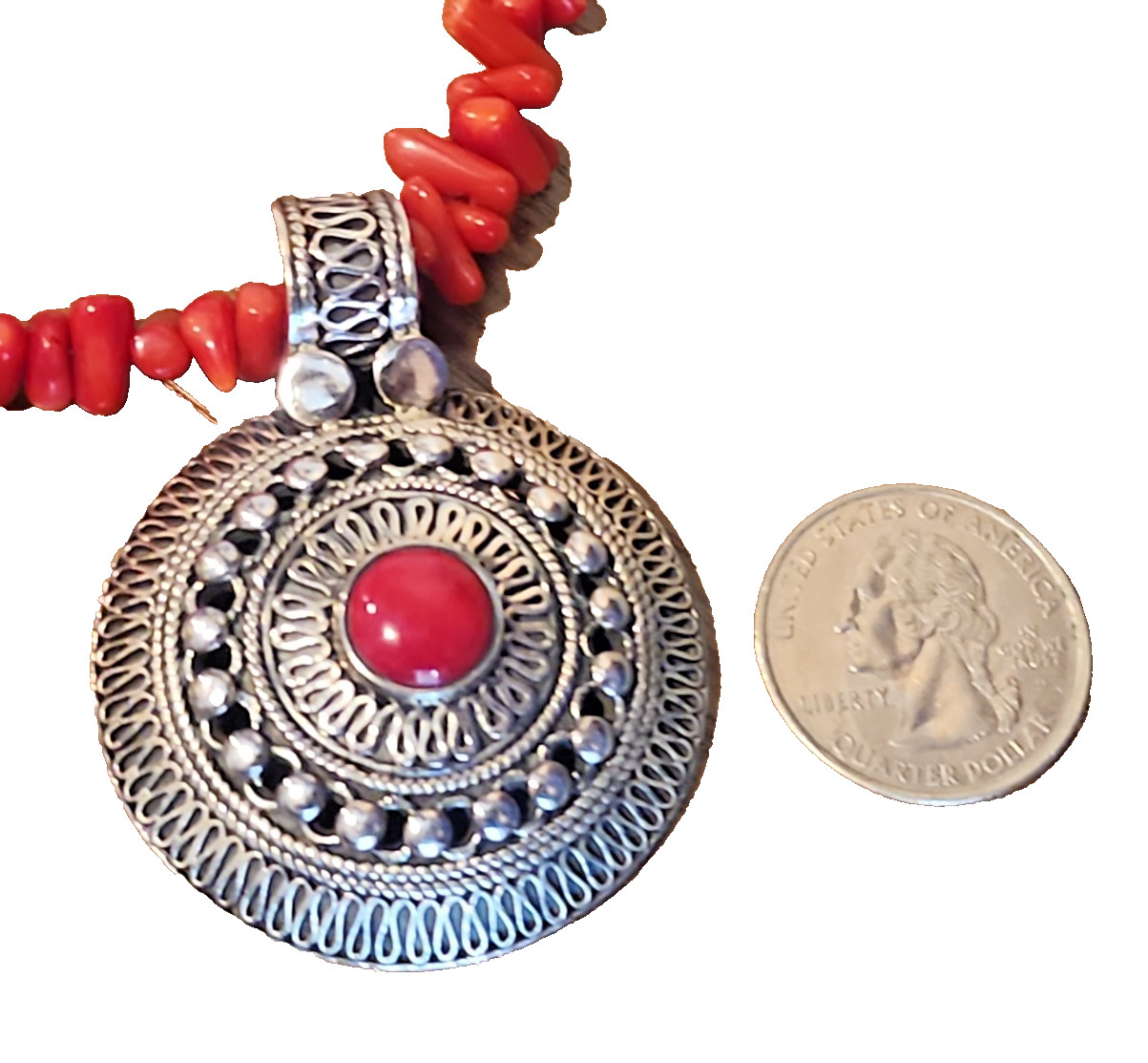 Sterling Silver Artisan Red Sea Coral Branch Necklace with Slide Pendant QVC