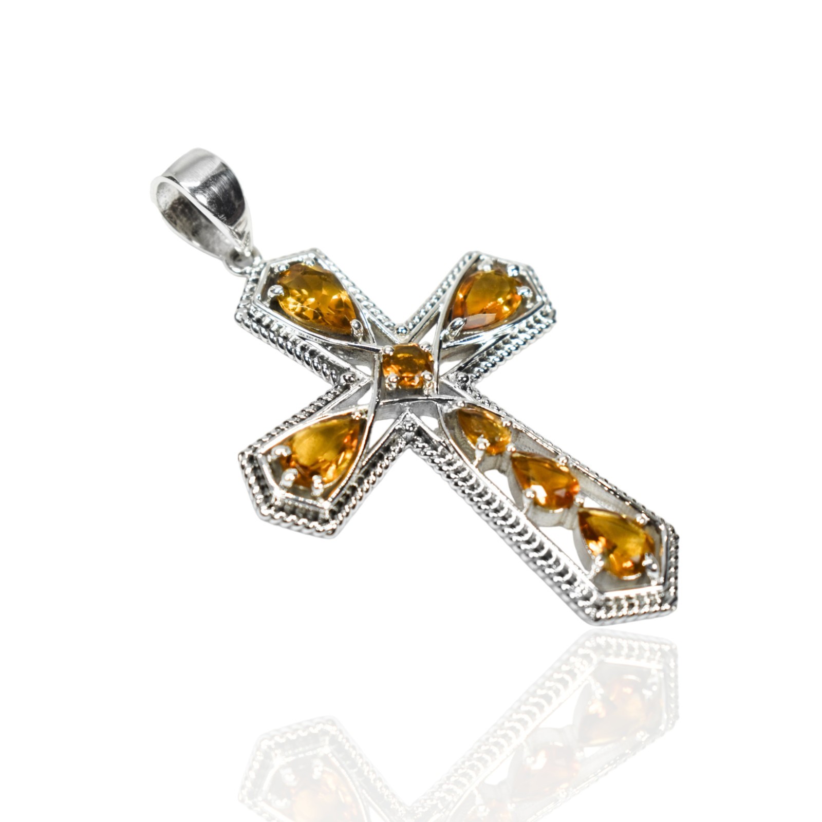 Natural Citrine Cross Pendant 925 Silver Women Pendant Gift For Girlfriend