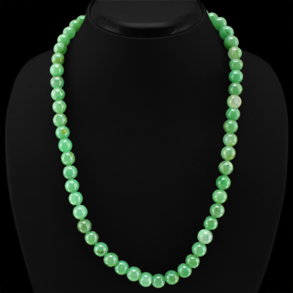 DEMANDED 318.00 CTS NATURAL UNTREATED GREEN JADE ROUND BEADS NECKLACE – (DG)