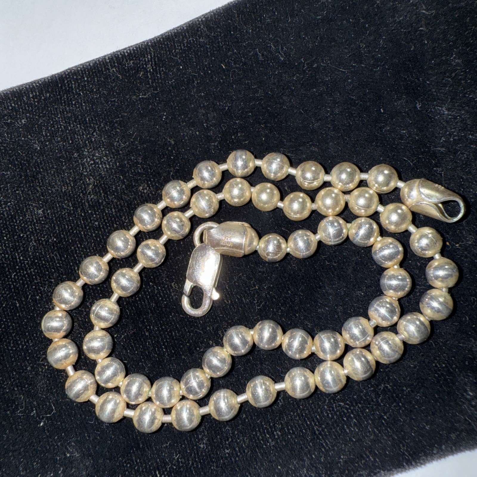 Choker 5mm Solid Sterling Silver Italian Ball Vintage 16.5” Signed FAS Italy 925