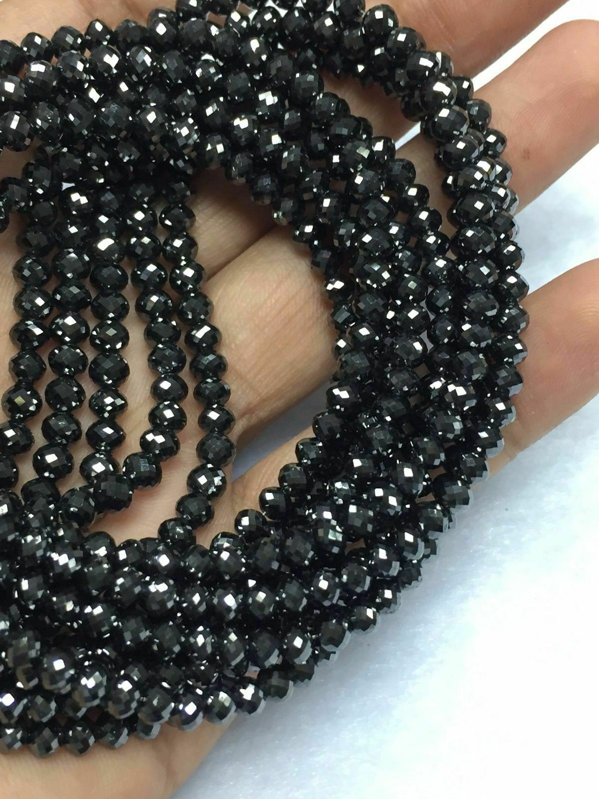 5 mm Natural Black Diamond Beads Necklace 28 Inches Certified 160 ct Certificate