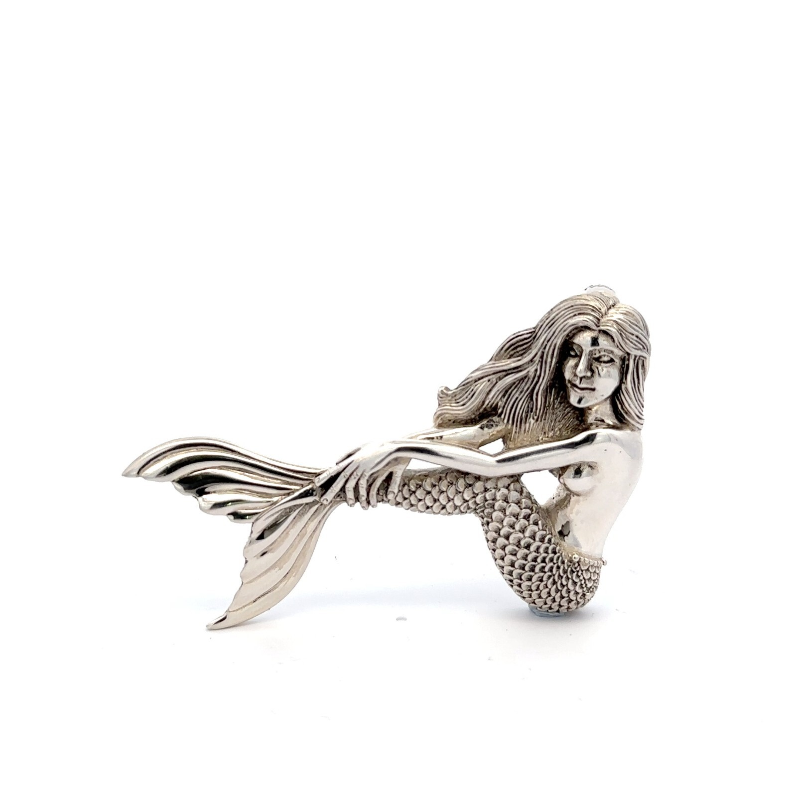 Sterling Silver Mermaid Pendant/Slide Designer Signed (1 7/8 x 2 3/4 Inch)
