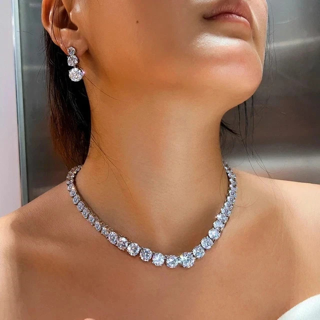 22 Ctw Round Cut Lab-Created Diamond Only Necklace 14K White Gold Plated Silver