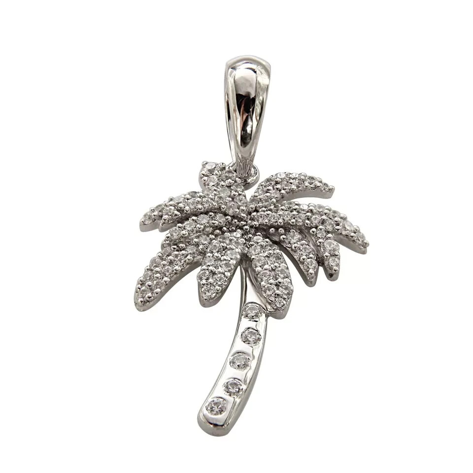 1.50CT Real Moissanite Palm Tree Shape Pendant Necklaces 14K White Gold Plated