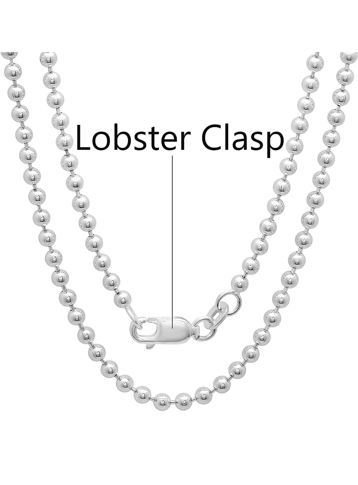 Sterling Silver Solid Bead Ball Thick 3.5MM Chain Necklace For Men And Women
