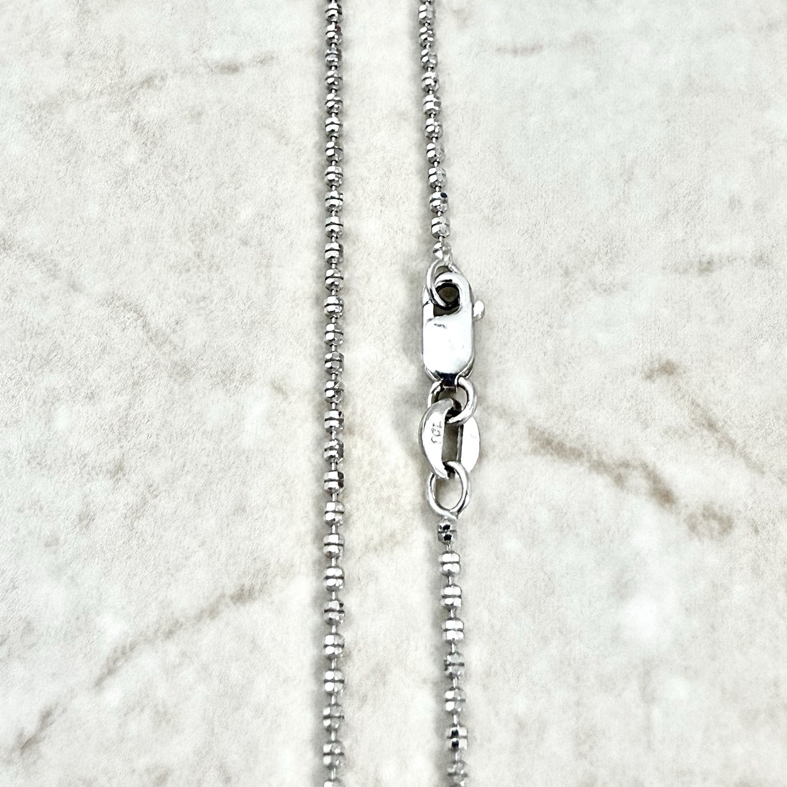 Italian 14K White Gold Bead Chain Necklace – 16.25 Inch Gold Chain Necklace