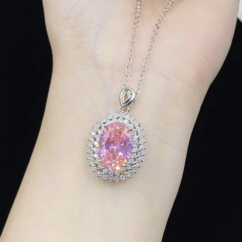 7.30Ct Oval Cut Natural Pink Sapphire & Diamond 14K White Gold Luxury Pendant