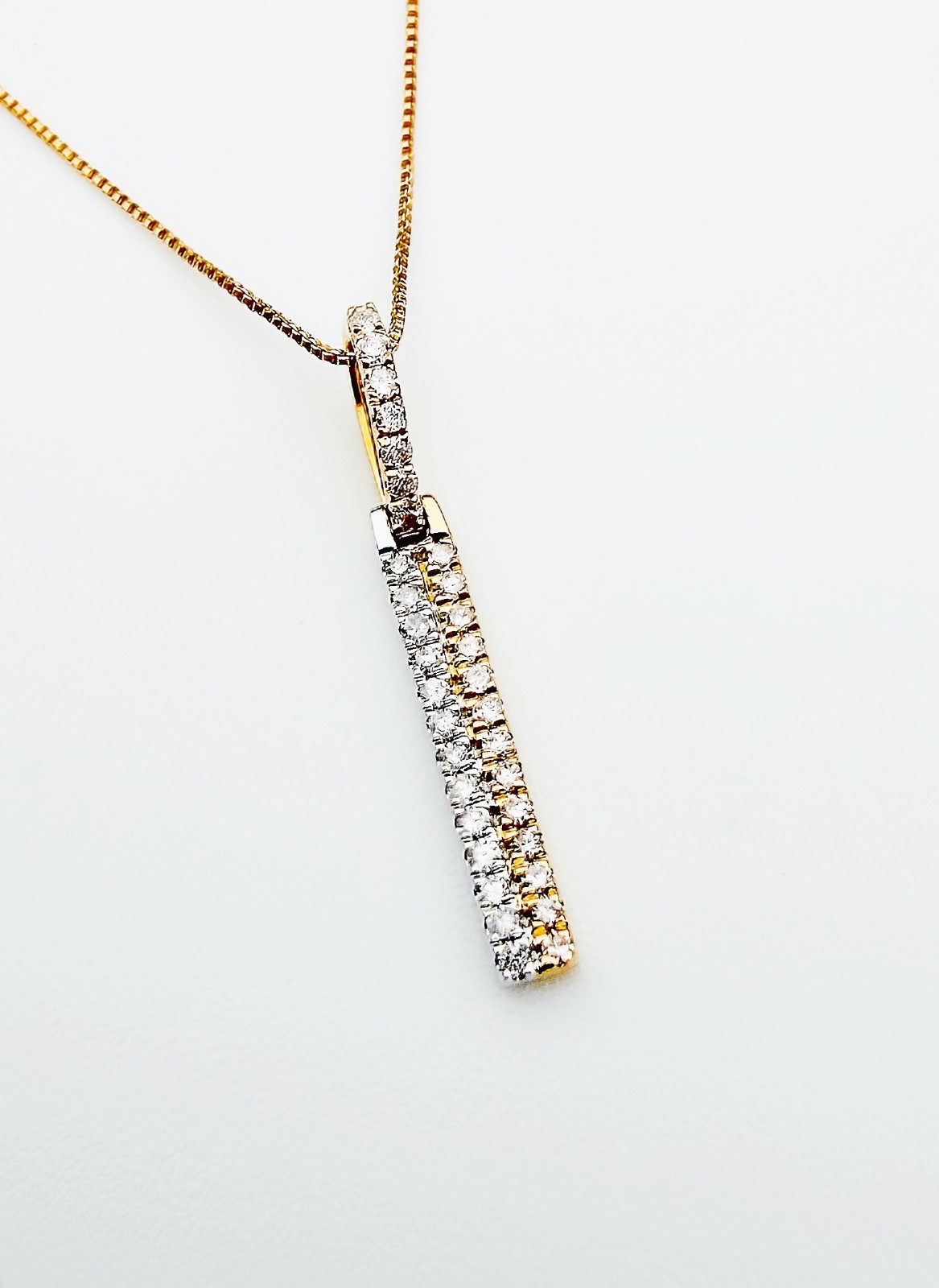 18K Solid Gold Double Bar Pendant Two Tone 0.10ct VS Natural Diamond Necklace