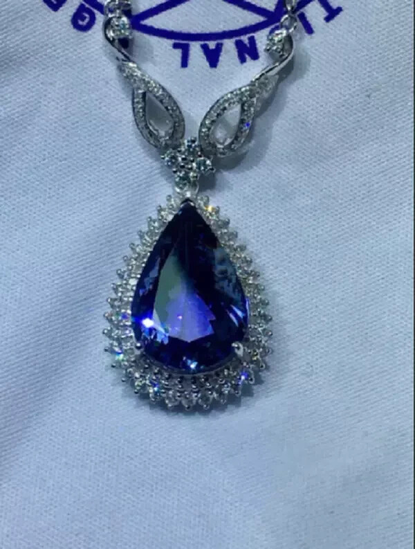 2.50Ct Pear Cut Blue Sapphire Wings Halo Pendant 14K White Gold Over Free Chain