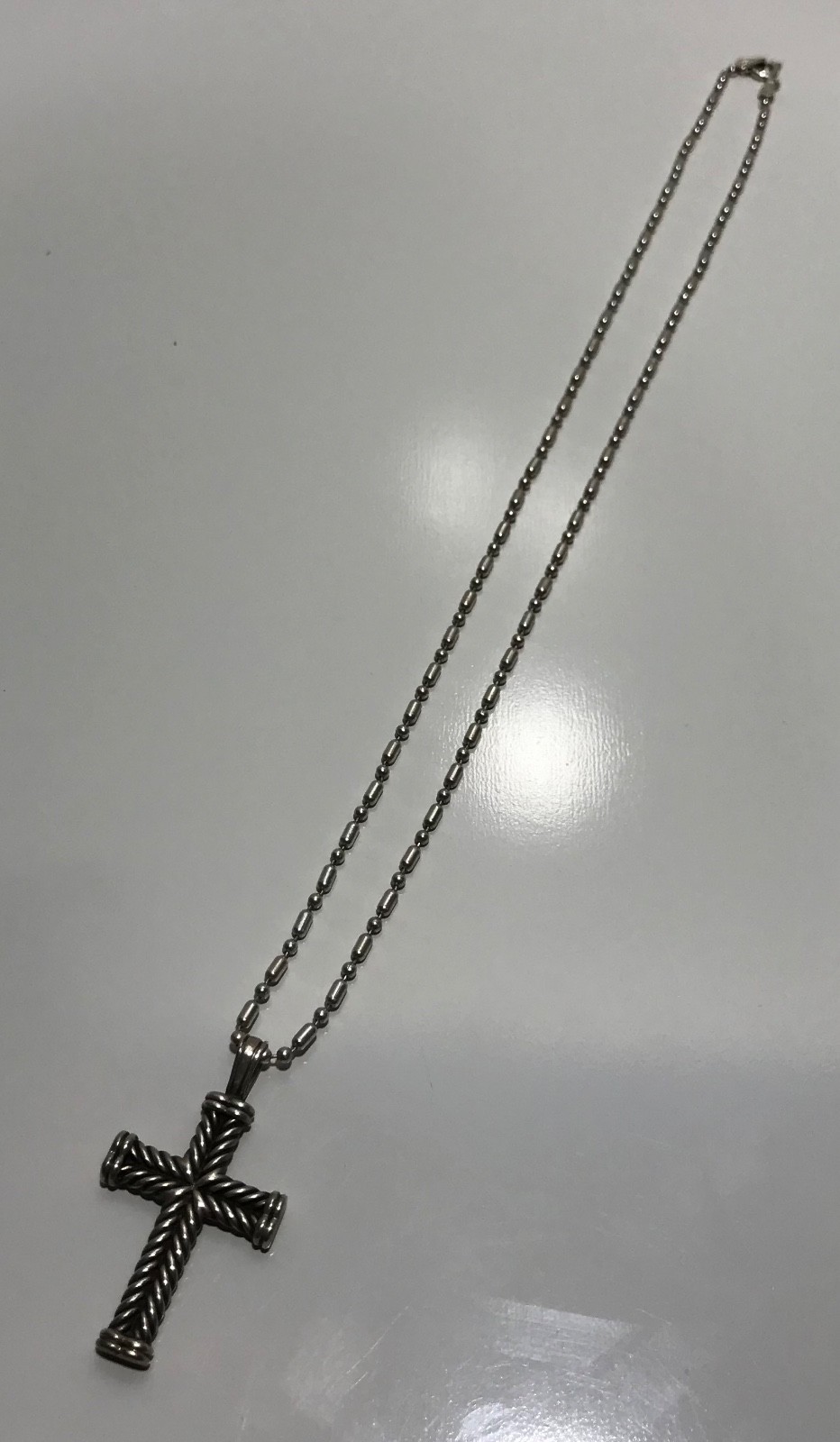 David Yurman Sterling Silver Chevron Cross Pendant & Chain 18”