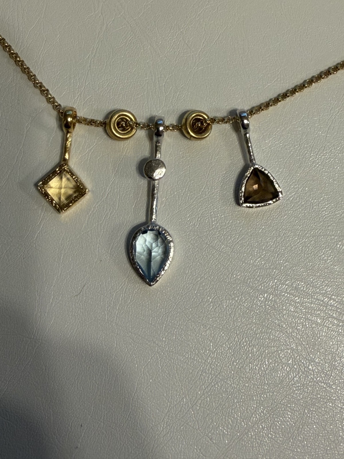 Q Evon Designer Jewelry Set – Gemstone Necklace & Earrings, Topaz Citrine Quartz