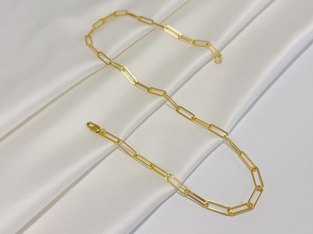 Solid Paperclip Chain Necklace Real 18K Yellow Gold Necklace 5mm 20inch