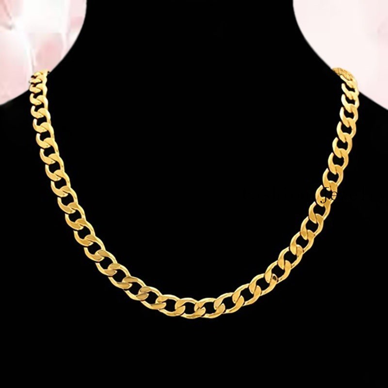 Solid 18K Yellow Gold 20″ Wide 5mm Curb Link Chain Necklace