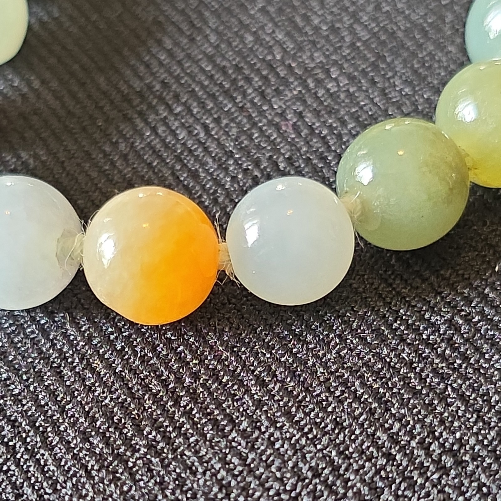 Jade Beaded Necklace 19in 14K Yellow Gold Ball Clasp Multicolor Round