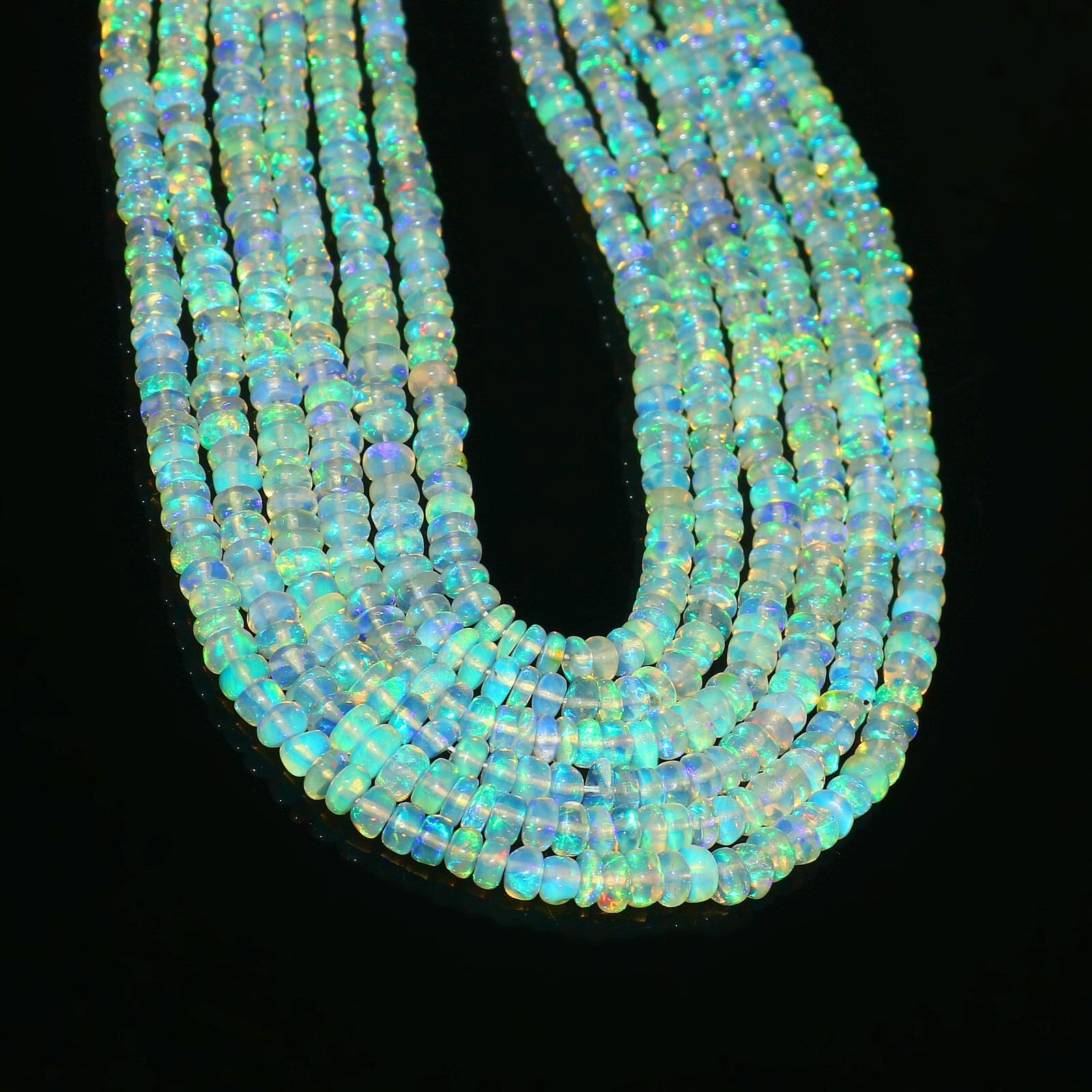 Natural Ethiopian Fire Opal Rondelle Beaded Gemstone 1 Strand Necklace 16 Inches