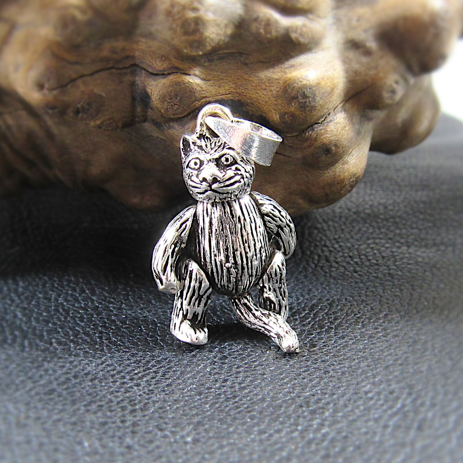 Solid 925 Sterling Silver ArticulatedKitty Cat Pendant, Feline Charm Jewelry