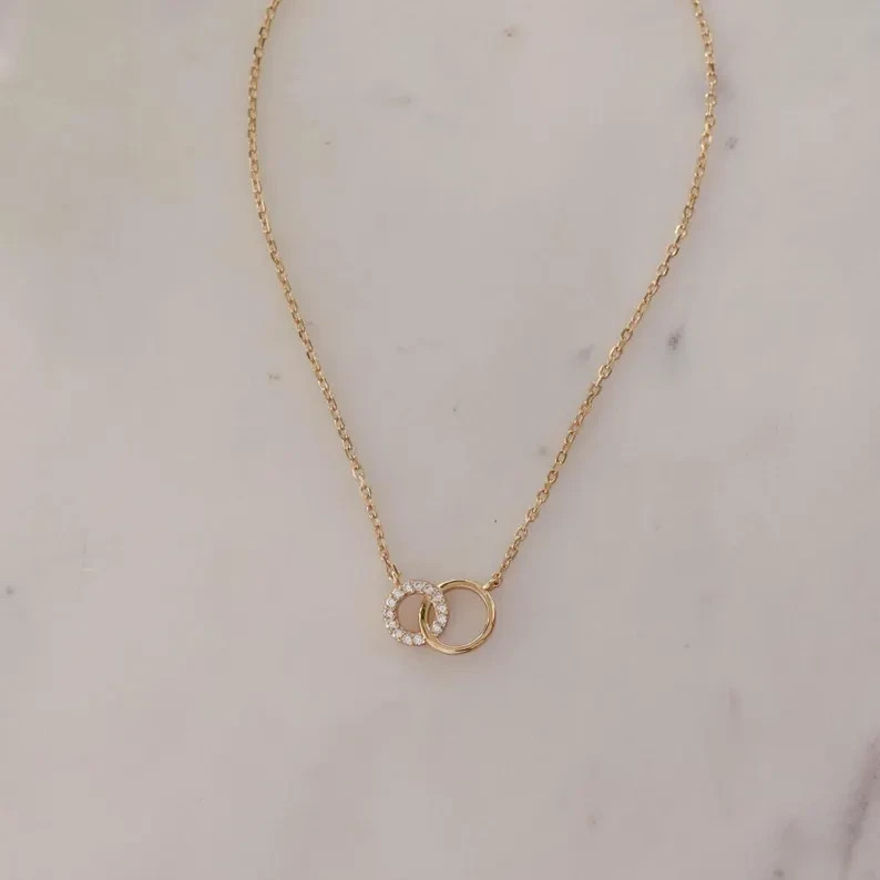Infinity Interlocking Circle Necklace VVSI Real Moissanite 14k Yellow Gold Over