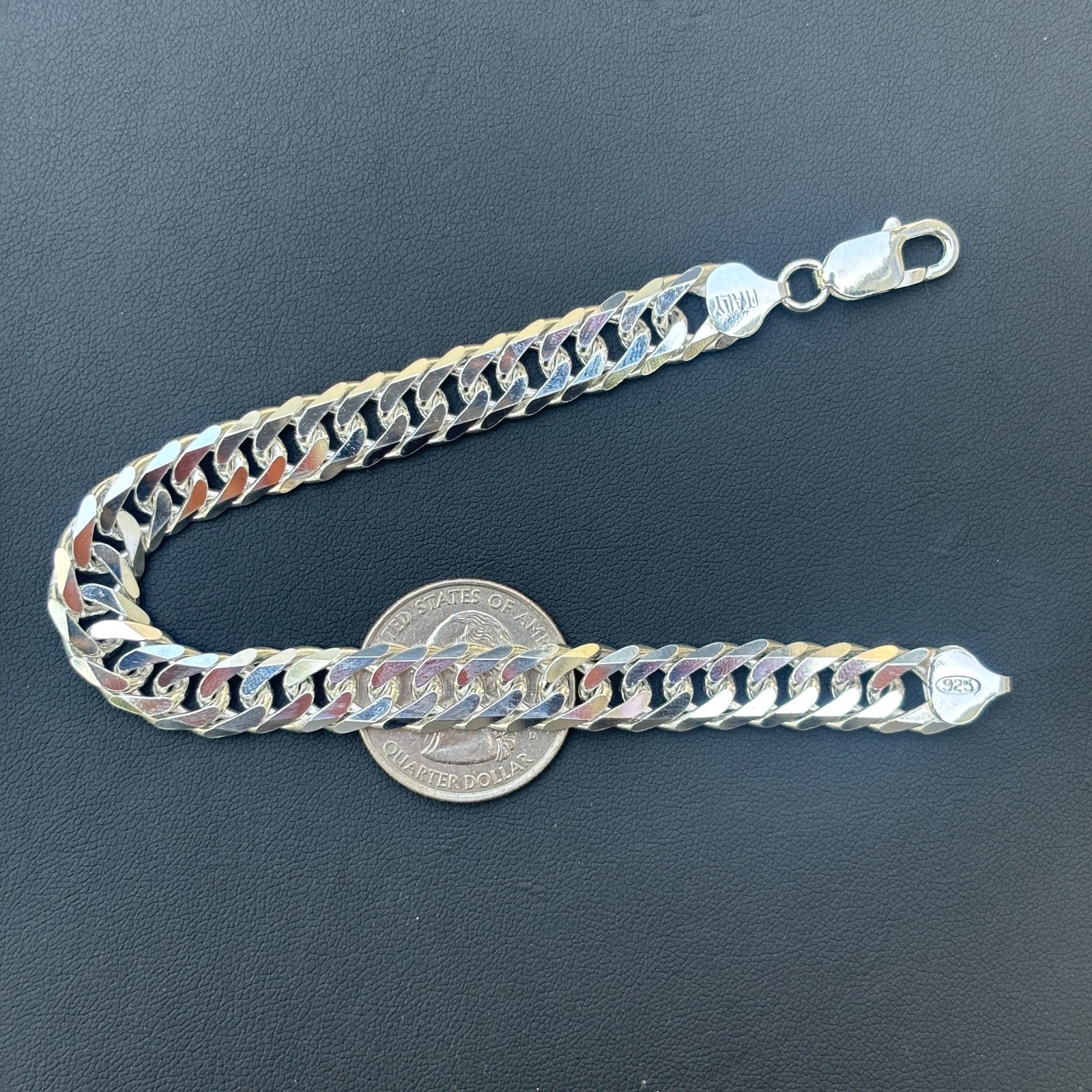 10mm Double Curb Link Bracelet – Real Solid 925 Sterling Silver MADE IN ITALY