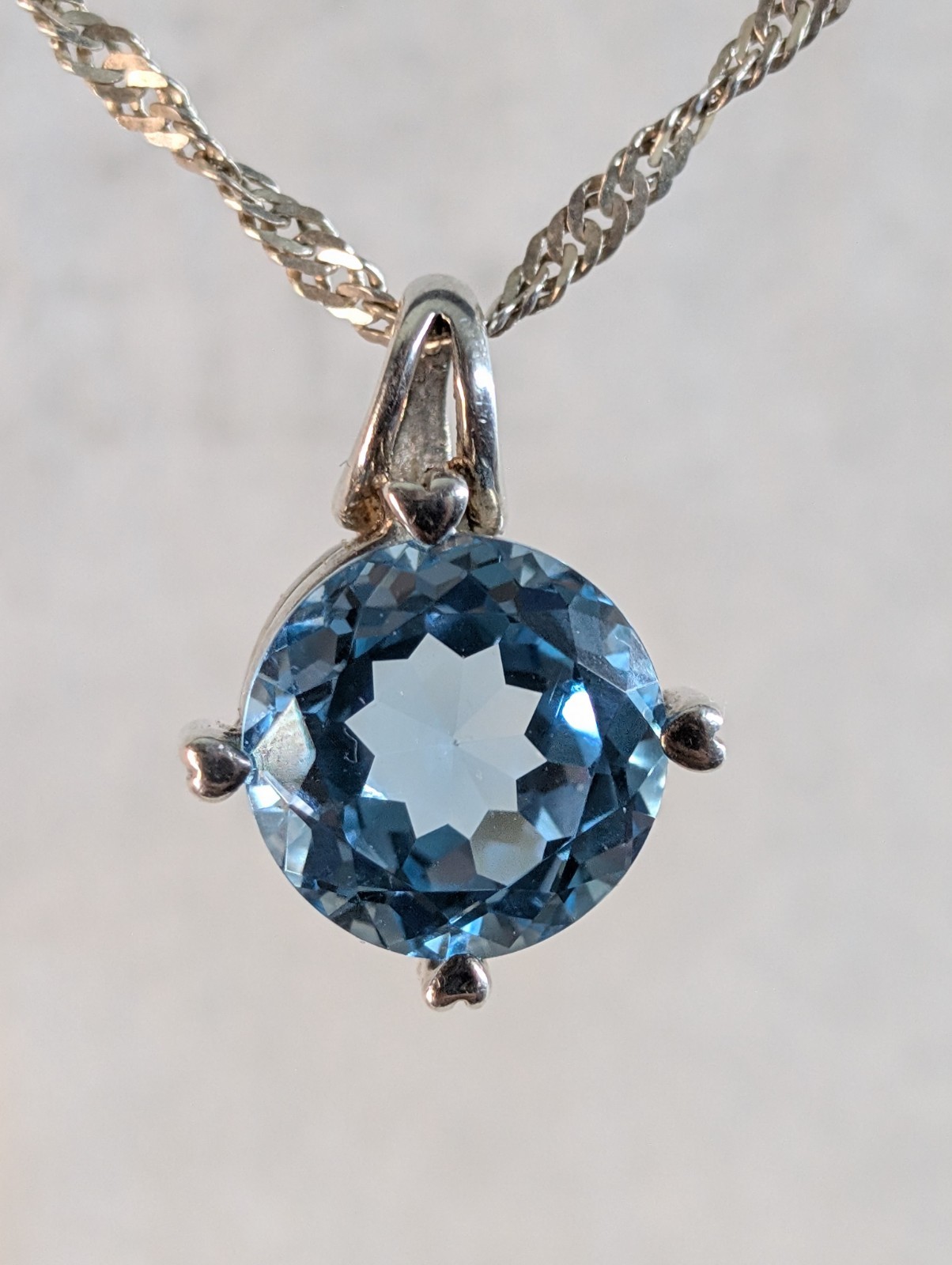 11ct Swiss Blue Topaz Pendant Sterling Silver Fancy Round Heart Prong Pendant