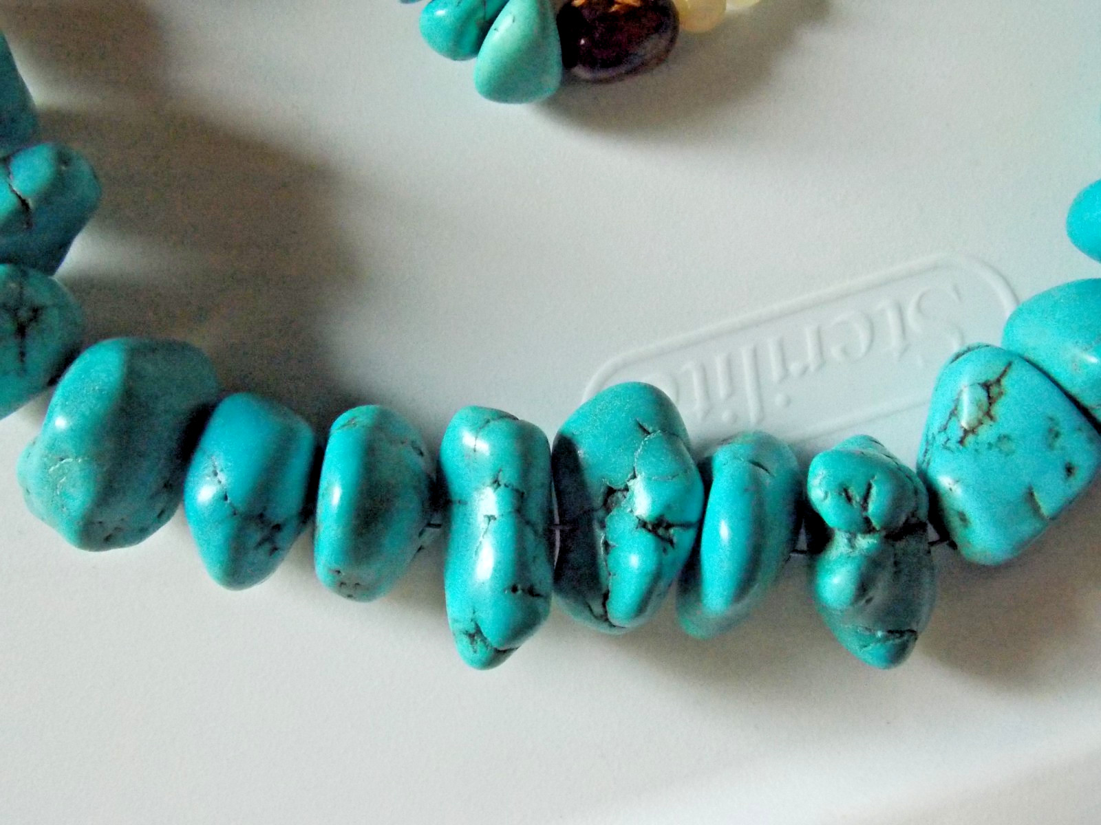 AIL STERLING SILVER TURQUOISE NUGGET NECKLACE 30″ SEMI PRECIOUS STONES