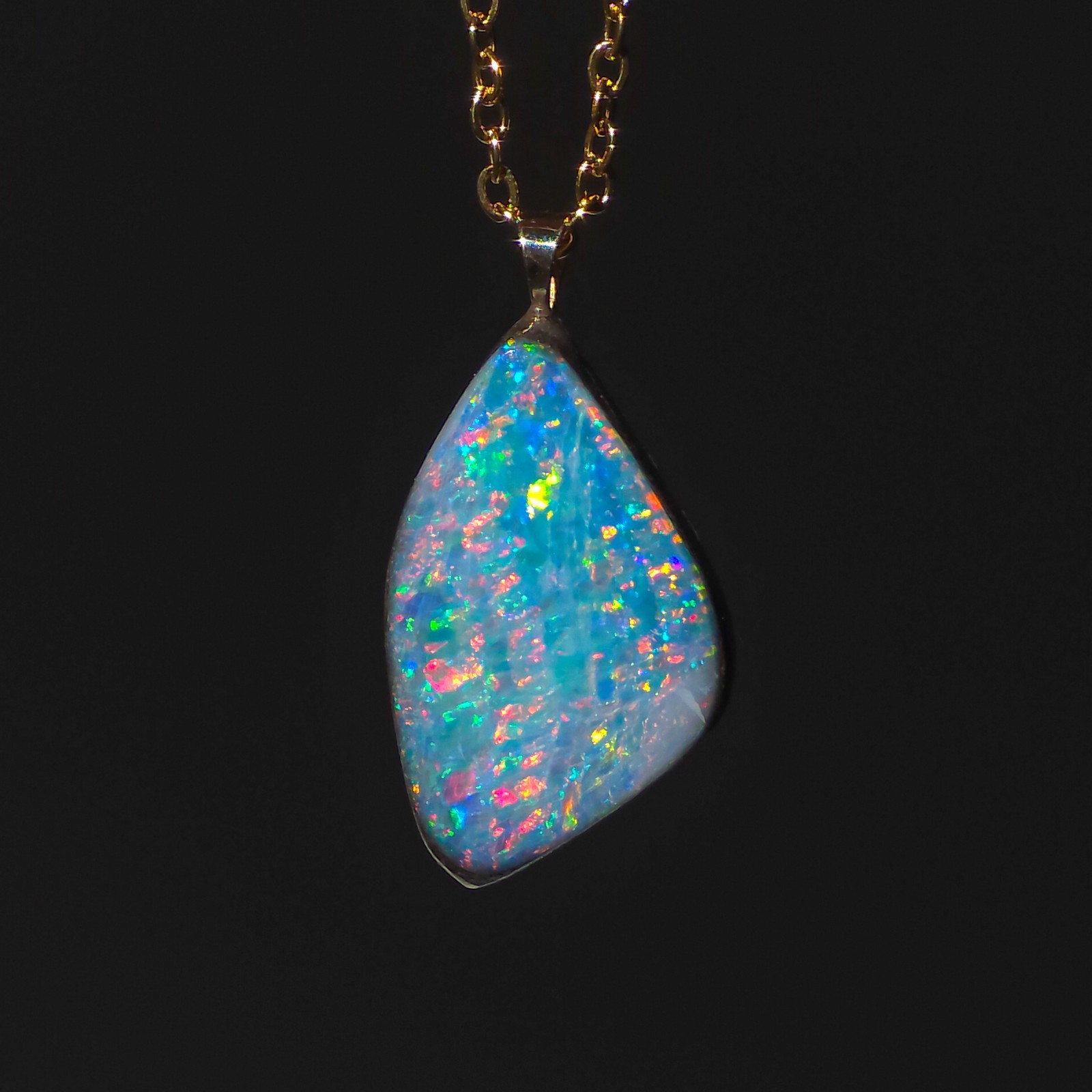 14K Gold Australian Opal Pendant, Coober Pedy Opal Doublet Necklace