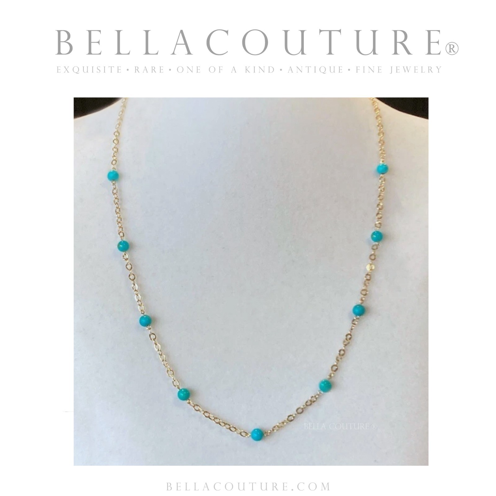 ❤️NEW BC® 14K YELLOW GOLD SLEEPING BEAUTY TURQUOISE STATION NECKLACE 18″ – 16″