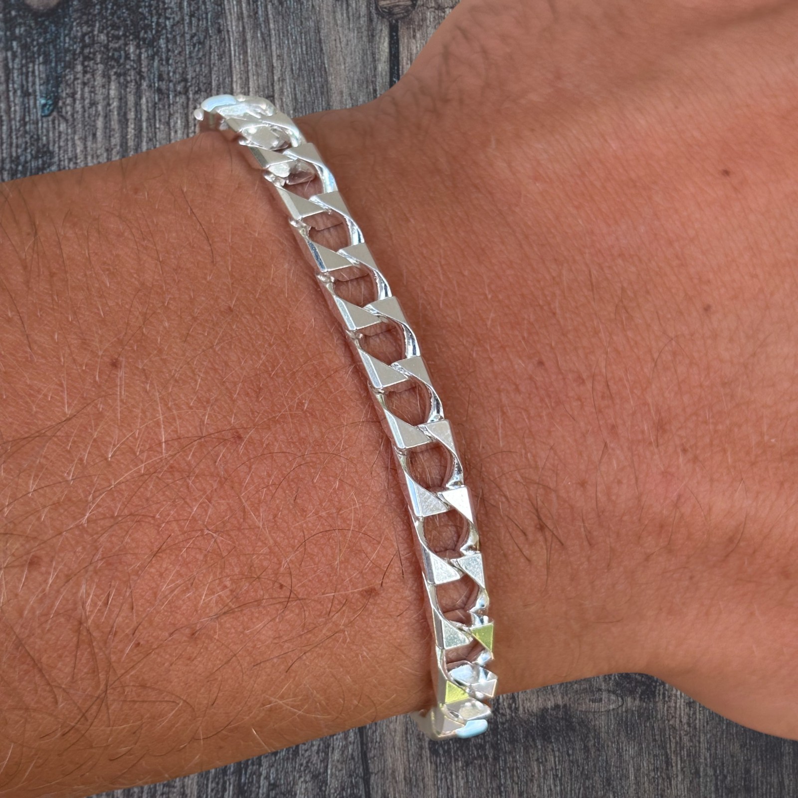 6mm Square Curb Link Bracelet – Real Solid 925 Sterling Silver MADE IN ITALY