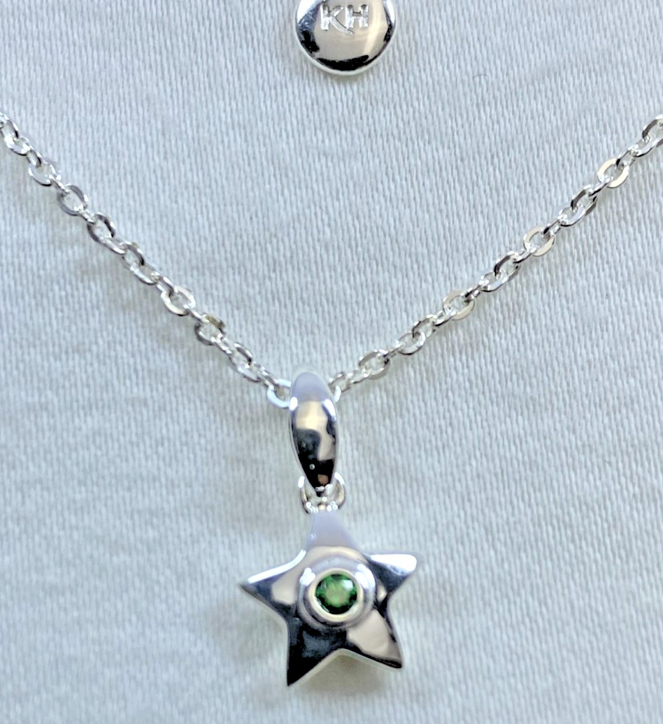 Kit Heath Sterling Silver 925 Green CZ May Star Necklace 16/18″ Signed NWT