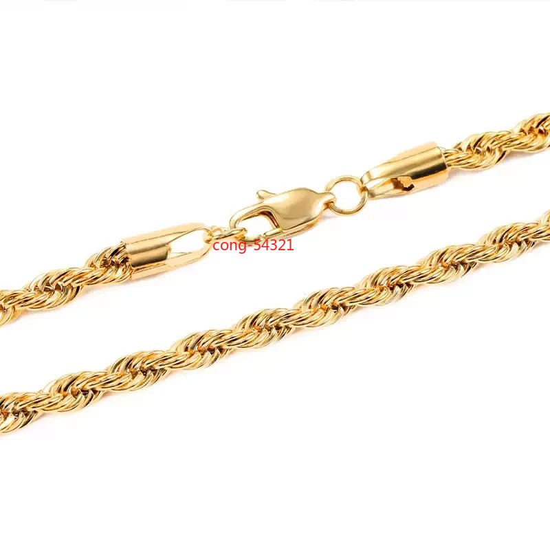 10K Yellow Gold 3-5mm Braided Twist Rope Chain Necklace, Elongated, Men18″- 24″